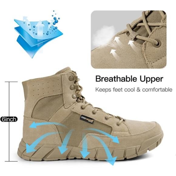 FREE SOLDIER Hiking Work Boots Men's Tactical Boots 6 Inches Lightweight - Picture 2 of 7
